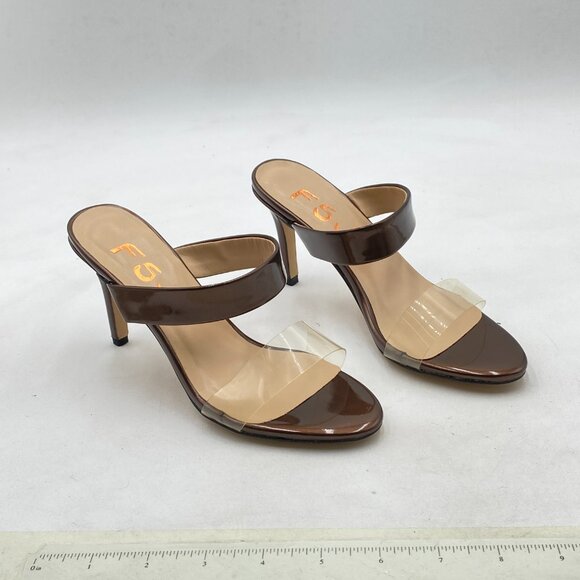 FSJ Brown Strappy Clear Open Toe Sandal Stiletto High Heel Mule Sexy Party Shoes - Picture 4 of 8